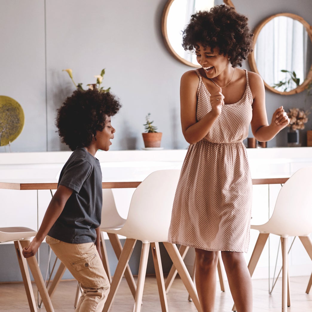 Two people in a dining room